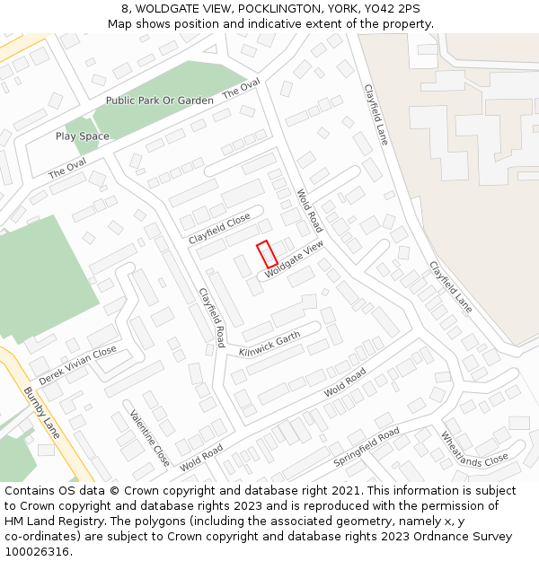 8, WOLDGATE VIEW, POCKLINGTON, YORK, YO42 2PS: Location map and indicative extent of plot