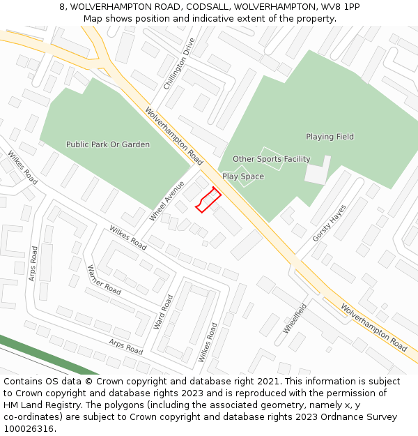 8, WOLVERHAMPTON ROAD, CODSALL, WOLVERHAMPTON, WV8 1PP: Location map and indicative extent of plot