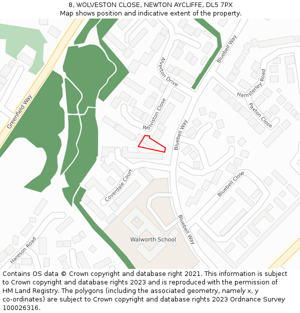 8, WOLVESTON CLOSE, NEWTON AYCLIFFE, DL5 7PX: Location map and indicative extent of plot