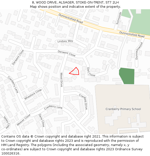 8, WOOD DRIVE, ALSAGER, STOKE-ON-TRENT, ST7 2LH: Location map and indicative extent of plot