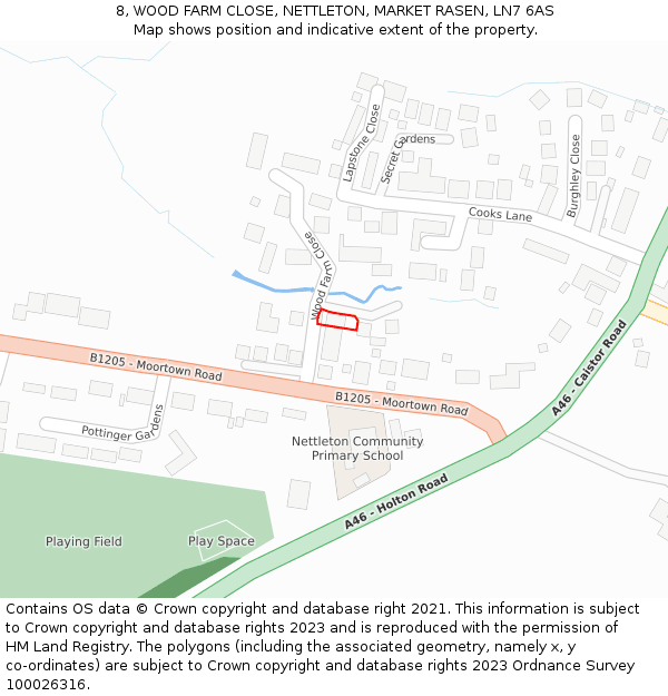 8, WOOD FARM CLOSE, NETTLETON, MARKET RASEN, LN7 6AS: Location map and indicative extent of plot