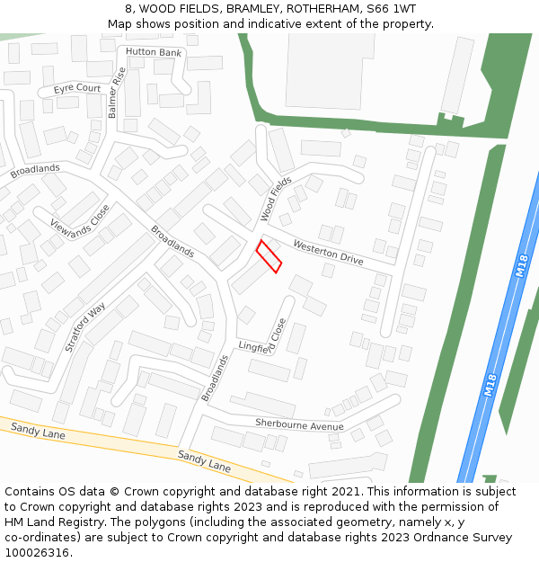 8, WOOD FIELDS, BRAMLEY, ROTHERHAM, S66 1WT: Location map and indicative extent of plot
