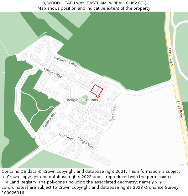 8, WOOD HEATH WAY, EASTHAM, WIRRAL, CH62 0BQ: Location map and indicative extent of plot