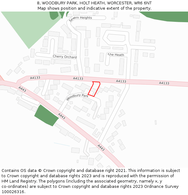 8, WOODBURY PARK, HOLT HEATH, WORCESTER, WR6 6NT: Location map and indicative extent of plot