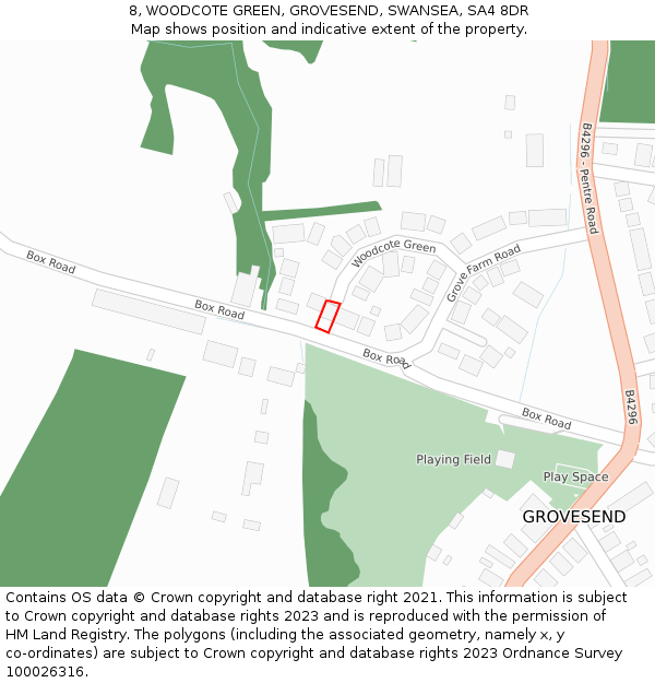 8, WOODCOTE GREEN, GROVESEND, SWANSEA, SA4 8DR: Location map and indicative extent of plot