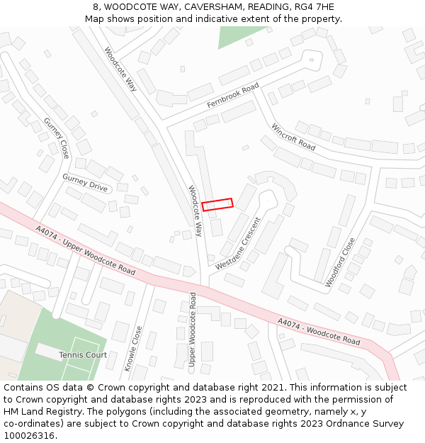 8, WOODCOTE WAY, CAVERSHAM, READING, RG4 7HE: Location map and indicative extent of plot