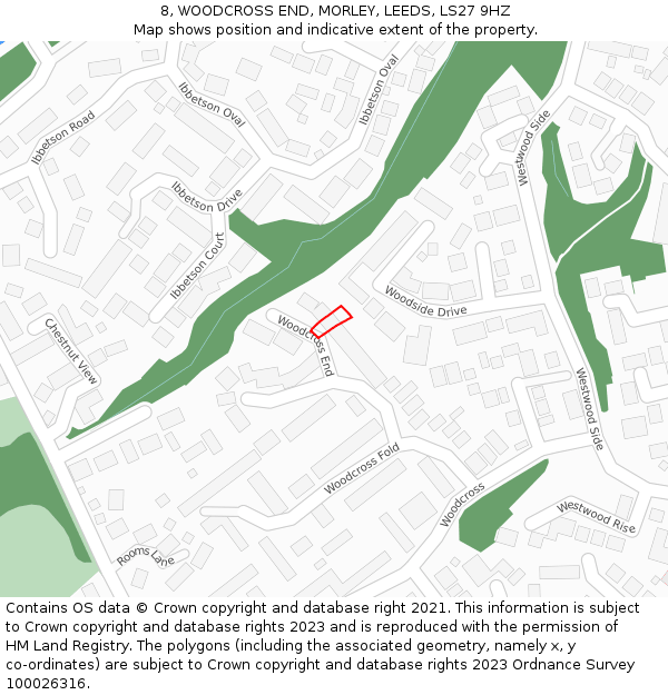 8, WOODCROSS END, MORLEY, LEEDS, LS27 9HZ: Location map and indicative extent of plot