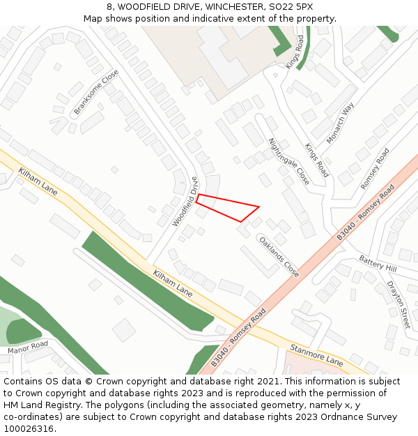 8, WOODFIELD DRIVE, WINCHESTER, SO22 5PX: Location map and indicative extent of plot