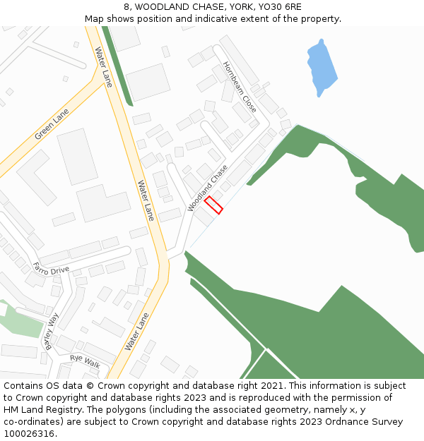 8, WOODLAND CHASE, YORK, YO30 6RE: Location map and indicative extent of plot