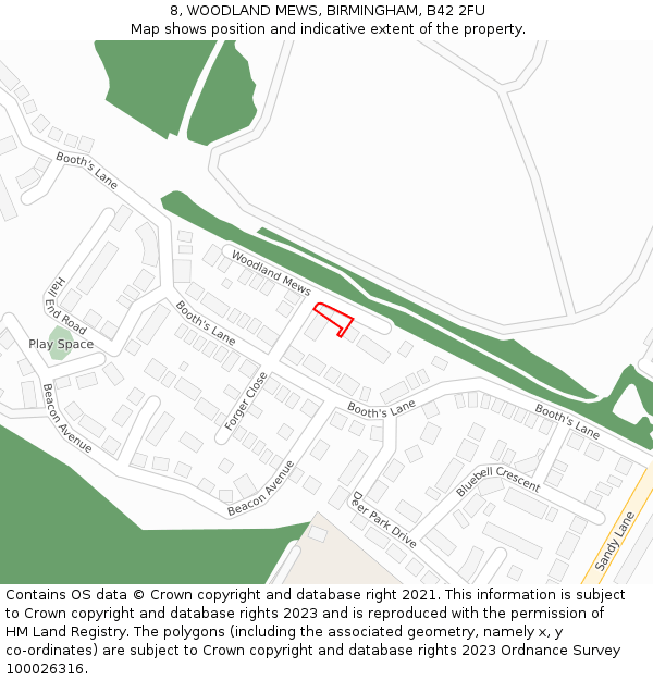 8, WOODLAND MEWS, BIRMINGHAM, B42 2FU: Location map and indicative extent of plot