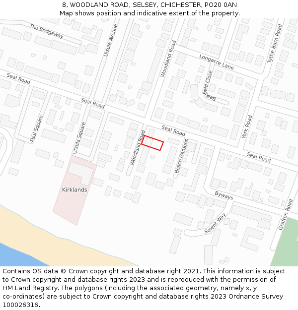 8, WOODLAND ROAD, SELSEY, CHICHESTER, PO20 0AN: Location map and indicative extent of plot