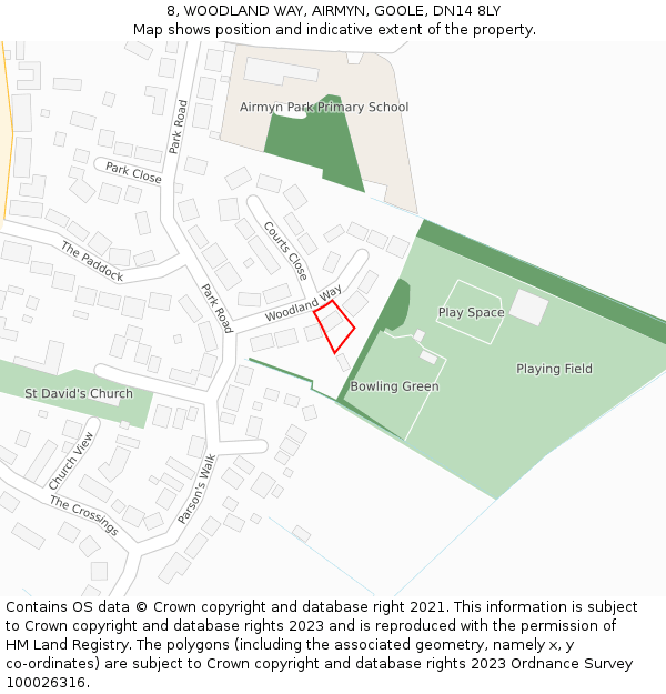 8, WOODLAND WAY, AIRMYN, GOOLE, DN14 8LY: Location map and indicative extent of plot
