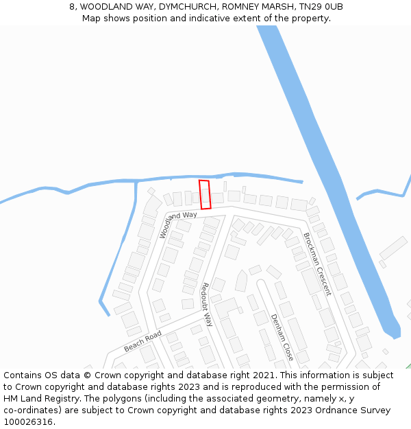 8, WOODLAND WAY, DYMCHURCH, ROMNEY MARSH, TN29 0UB: Location map and indicative extent of plot