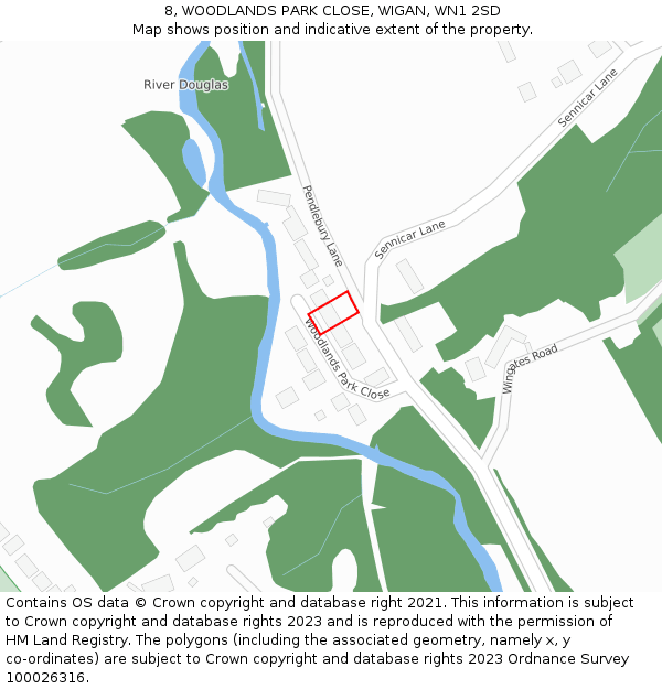 8, WOODLANDS PARK CLOSE, WIGAN, WN1 2SD: Location map and indicative extent of plot