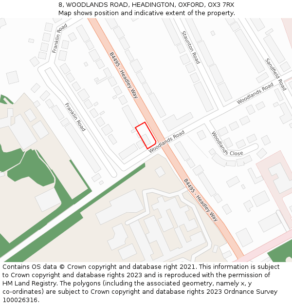 8, WOODLANDS ROAD, HEADINGTON, OXFORD, OX3 7RX: Location map and indicative extent of plot