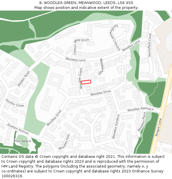 8, WOODLEA GREEN, MEANWOOD, LEEDS, LS6 4SS: Location map and indicative extent of plot