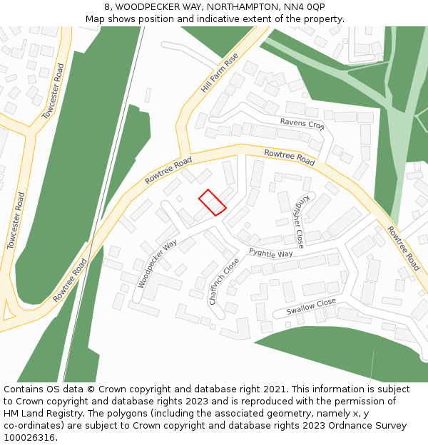 8, WOODPECKER WAY, NORTHAMPTON, NN4 0QP: Location map and indicative extent of plot