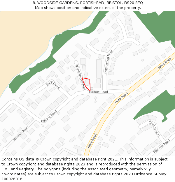 8, WOODSIDE GARDENS, PORTISHEAD, BRISTOL, BS20 8EQ: Location map and indicative extent of plot