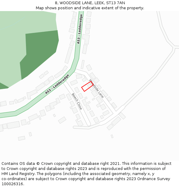 8, WOODSIDE LANE, LEEK, ST13 7AN: Location map and indicative extent of plot