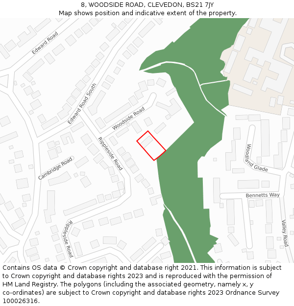 8, WOODSIDE ROAD, CLEVEDON, BS21 7JY: Location map and indicative extent of plot