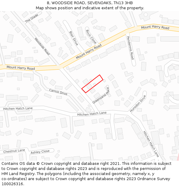 8, WOODSIDE ROAD, SEVENOAKS, TN13 3HB: Location map and indicative extent of plot