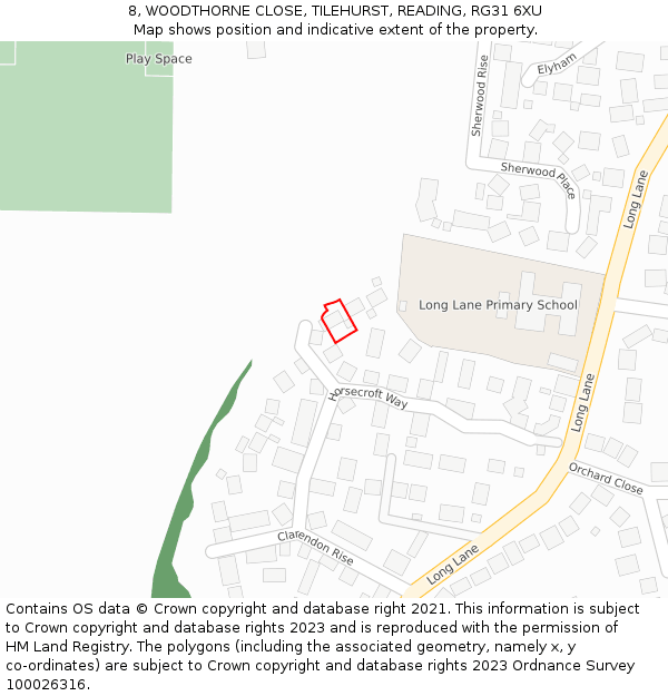 8, WOODTHORNE CLOSE, TILEHURST, READING, RG31 6XU: Location map and indicative extent of plot