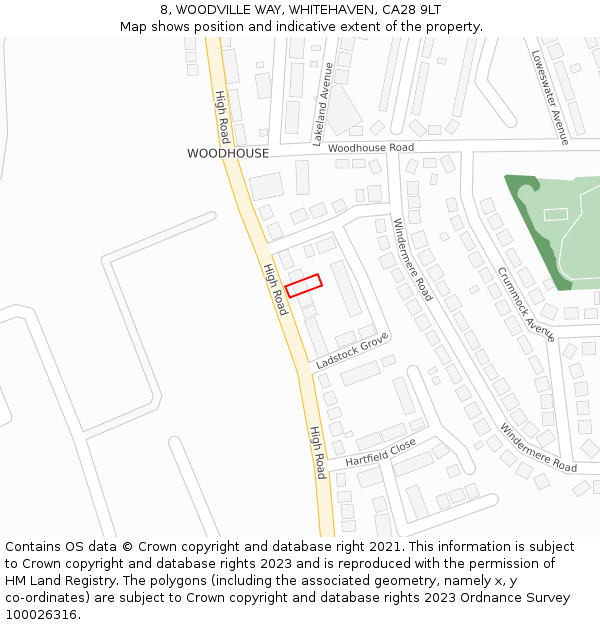 8, WOODVILLE WAY, WHITEHAVEN, CA28 9LT: Location map and indicative extent of plot
