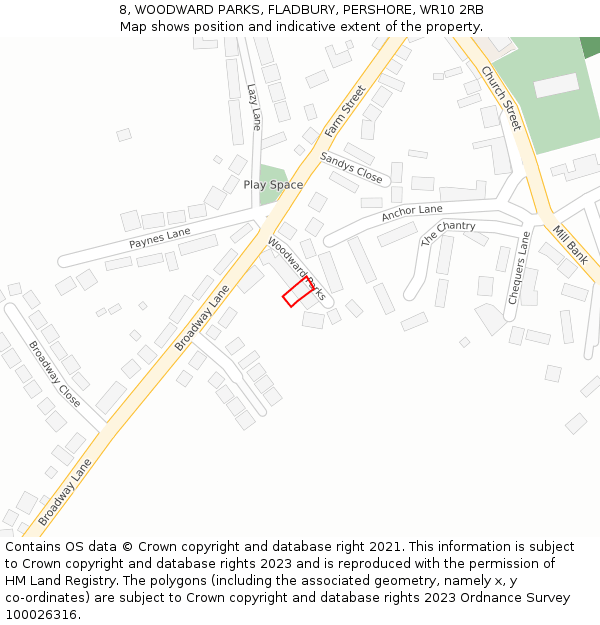 8, WOODWARD PARKS, FLADBURY, PERSHORE, WR10 2RB: Location map and indicative extent of plot