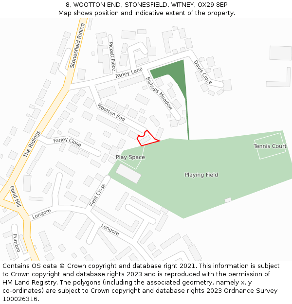 8, WOOTTON END, STONESFIELD, WITNEY, OX29 8EP: Location map and indicative extent of plot