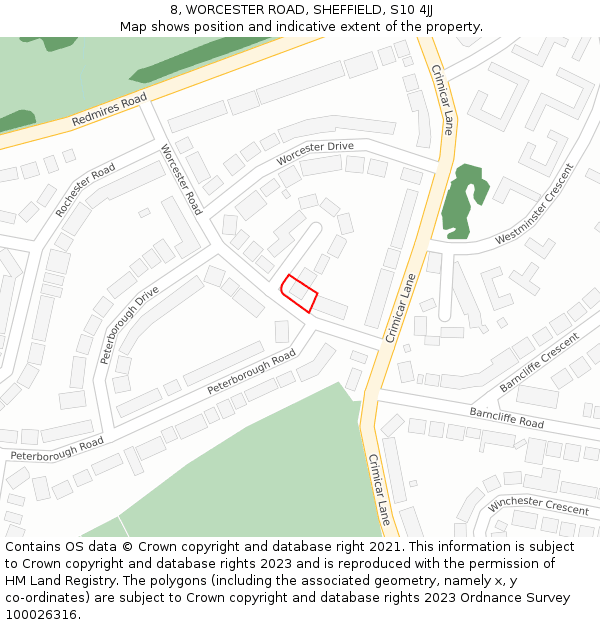 8, WORCESTER ROAD, SHEFFIELD, S10 4JJ: Location map and indicative extent of plot