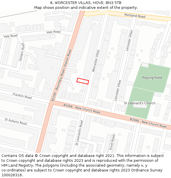 8, WORCESTER VILLAS, HOVE, BN3 5TB: Location map and indicative extent of plot