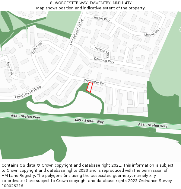 8, WORCESTER WAY, DAVENTRY, NN11 4TY: Location map and indicative extent of plot