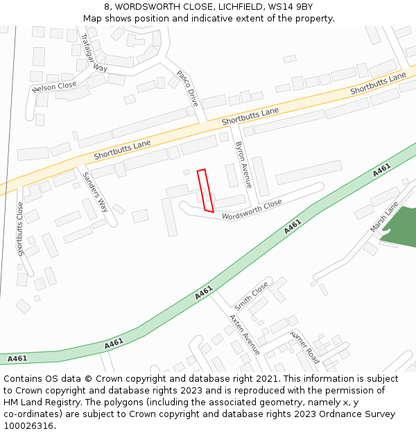 8, WORDSWORTH CLOSE, LICHFIELD, WS14 9BY: Location map and indicative extent of plot