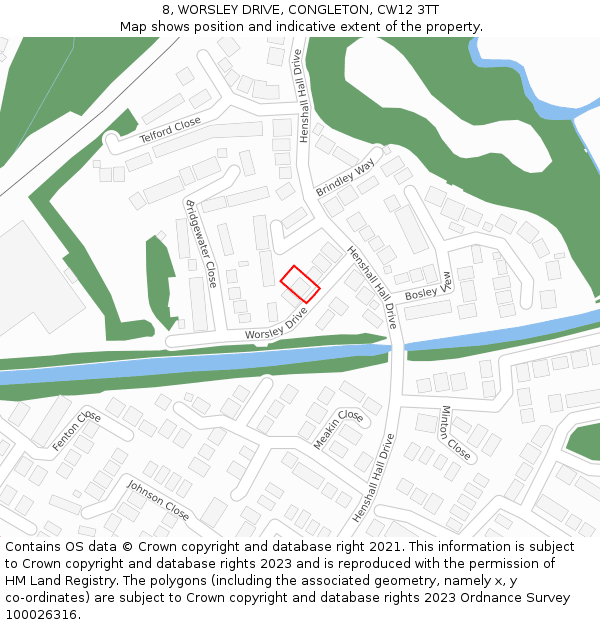 8, WORSLEY DRIVE, CONGLETON, CW12 3TT: Location map and indicative extent of plot