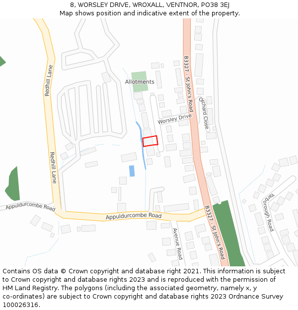 8, WORSLEY DRIVE, WROXALL, VENTNOR, PO38 3EJ: Location map and indicative extent of plot