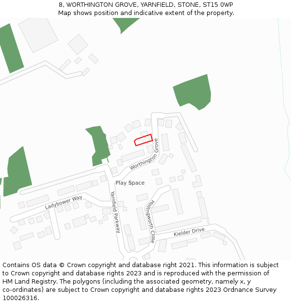 8, WORTHINGTON GROVE, YARNFIELD, STONE, ST15 0WP: Location map and indicative extent of plot