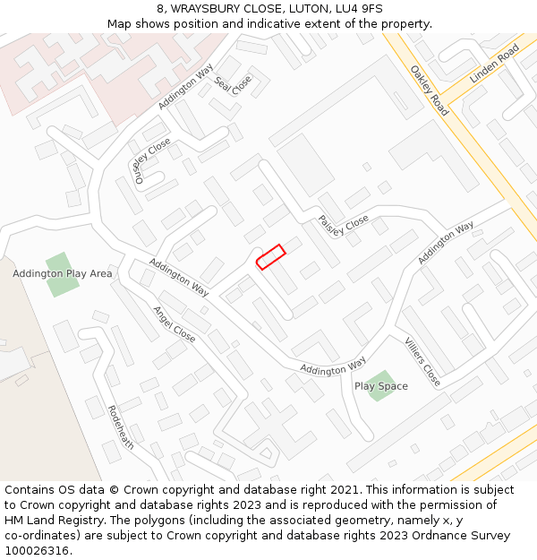 8, WRAYSBURY CLOSE, LUTON, LU4 9FS: Location map and indicative extent of plot