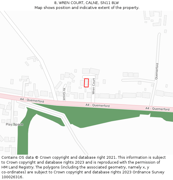 8, WREN COURT, CALNE, SN11 8LW: Location map and indicative extent of plot