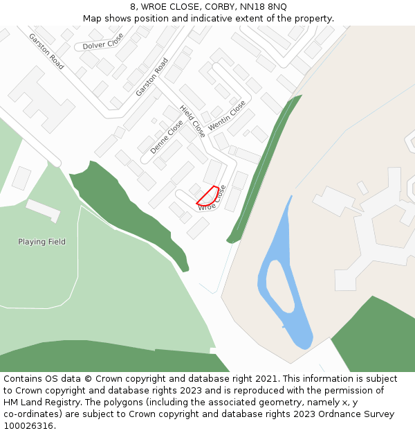 8, WROE CLOSE, CORBY, NN18 8NQ: Location map and indicative extent of plot