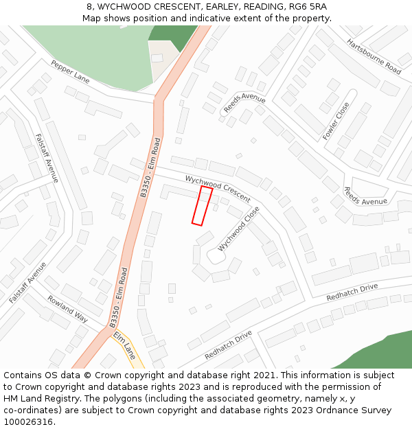 8, WYCHWOOD CRESCENT, EARLEY, READING, RG6 5RA: Location map and indicative extent of plot