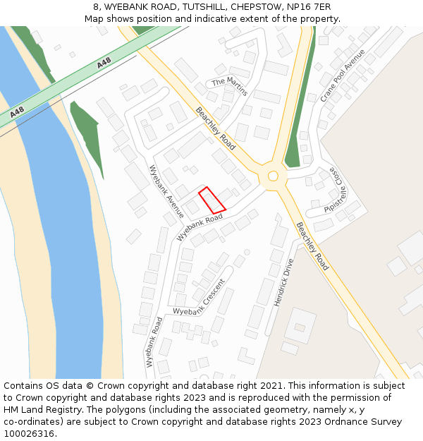 8, WYEBANK ROAD, TUTSHILL, CHEPSTOW, NP16 7ER: Location map and indicative extent of plot