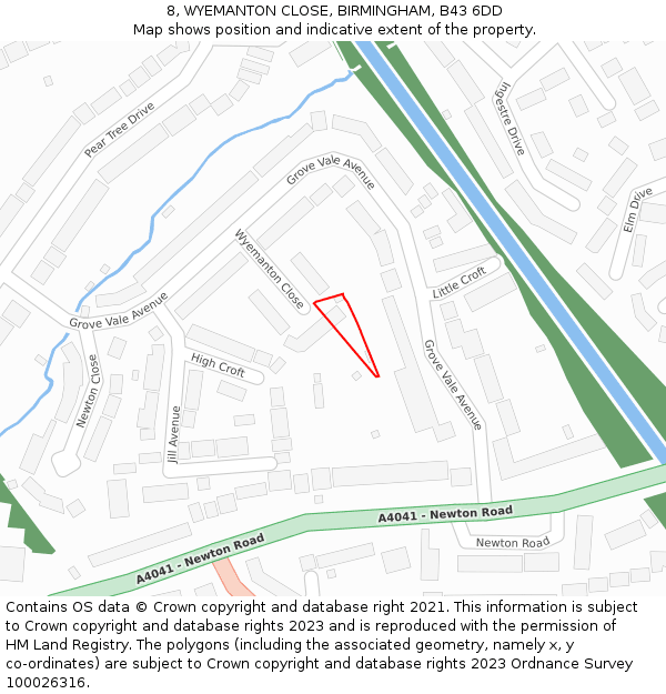 8, WYEMANTON CLOSE, BIRMINGHAM, B43 6DD: Location map and indicative extent of plot