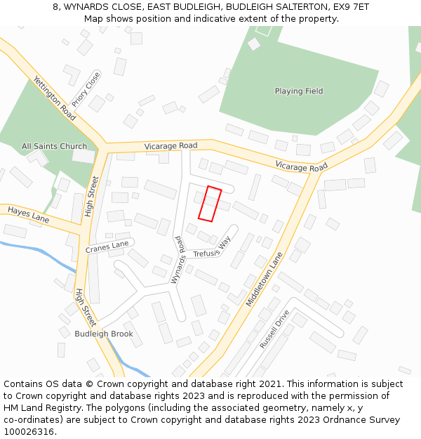 8, WYNARDS CLOSE, EAST BUDLEIGH, BUDLEIGH SALTERTON, EX9 7ET: Location map and indicative extent of plot