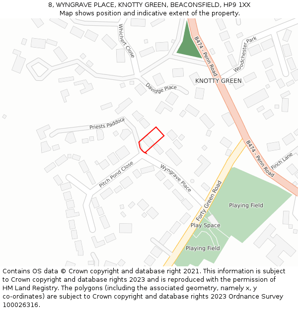 8, WYNGRAVE PLACE, KNOTTY GREEN, BEACONSFIELD, HP9 1XX: Location map and indicative extent of plot