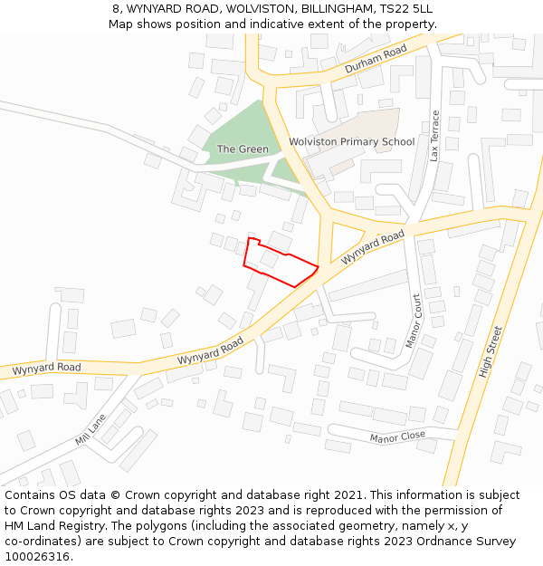 8, WYNYARD ROAD, WOLVISTON, BILLINGHAM, TS22 5LL: Location map and indicative extent of plot