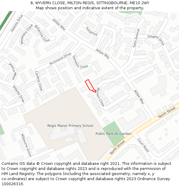 8, WYVERN CLOSE, MILTON REGIS, SITTINGBOURNE, ME10 2WY: Location map and indicative extent of plot