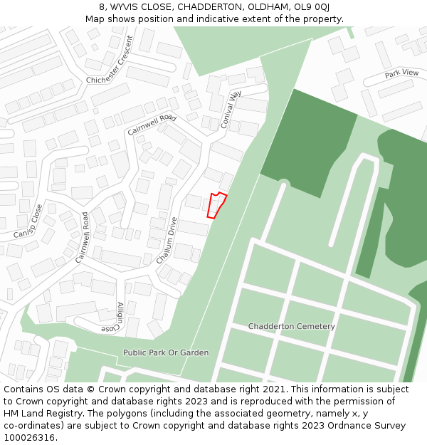 8, WYVIS CLOSE, CHADDERTON, OLDHAM, OL9 0QJ: Location map and indicative extent of plot