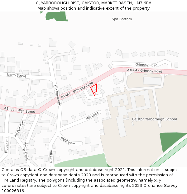 8, YARBOROUGH RISE, CAISTOR, MARKET RASEN, LN7 6RA: Location map and indicative extent of plot