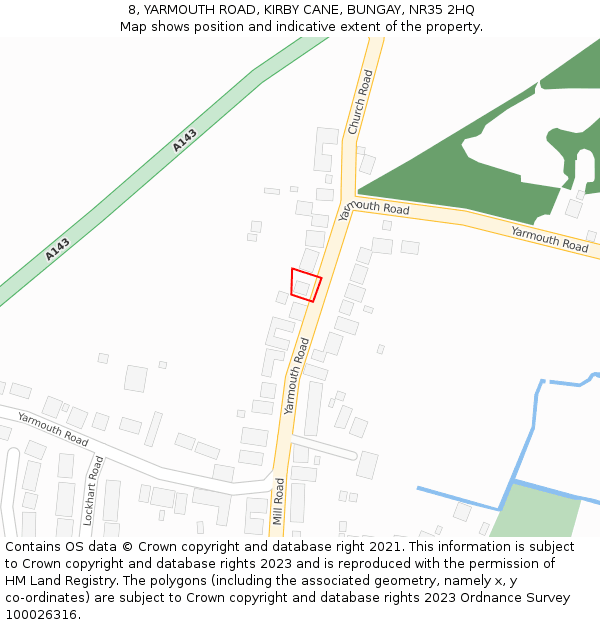 8, YARMOUTH ROAD, KIRBY CANE, BUNGAY, NR35 2HQ: Location map and indicative extent of plot