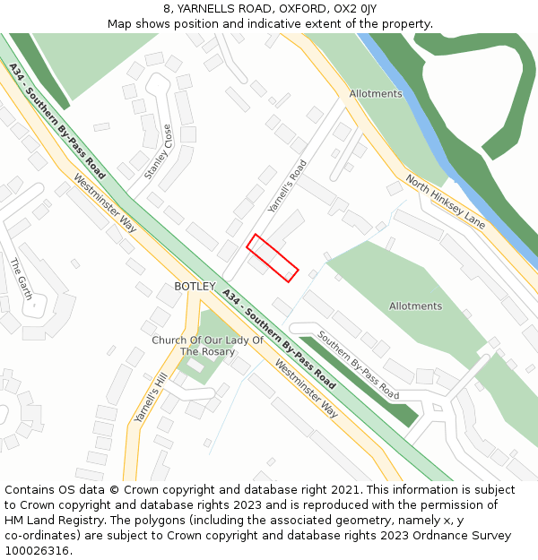 8, YARNELLS ROAD, OXFORD, OX2 0JY: Location map and indicative extent of plot